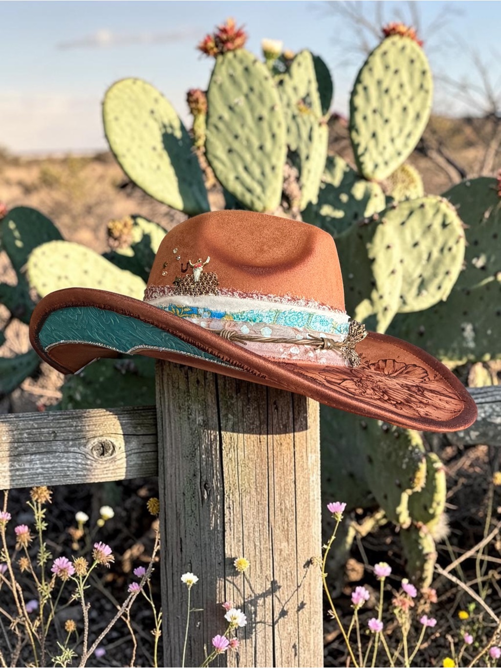 Wide Brim Rust & Turquoise Women's Handmade Western Hat Lainey Wilson